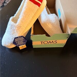 TOMS Cream Fuzzy Slip-On Shoes with Red Accent